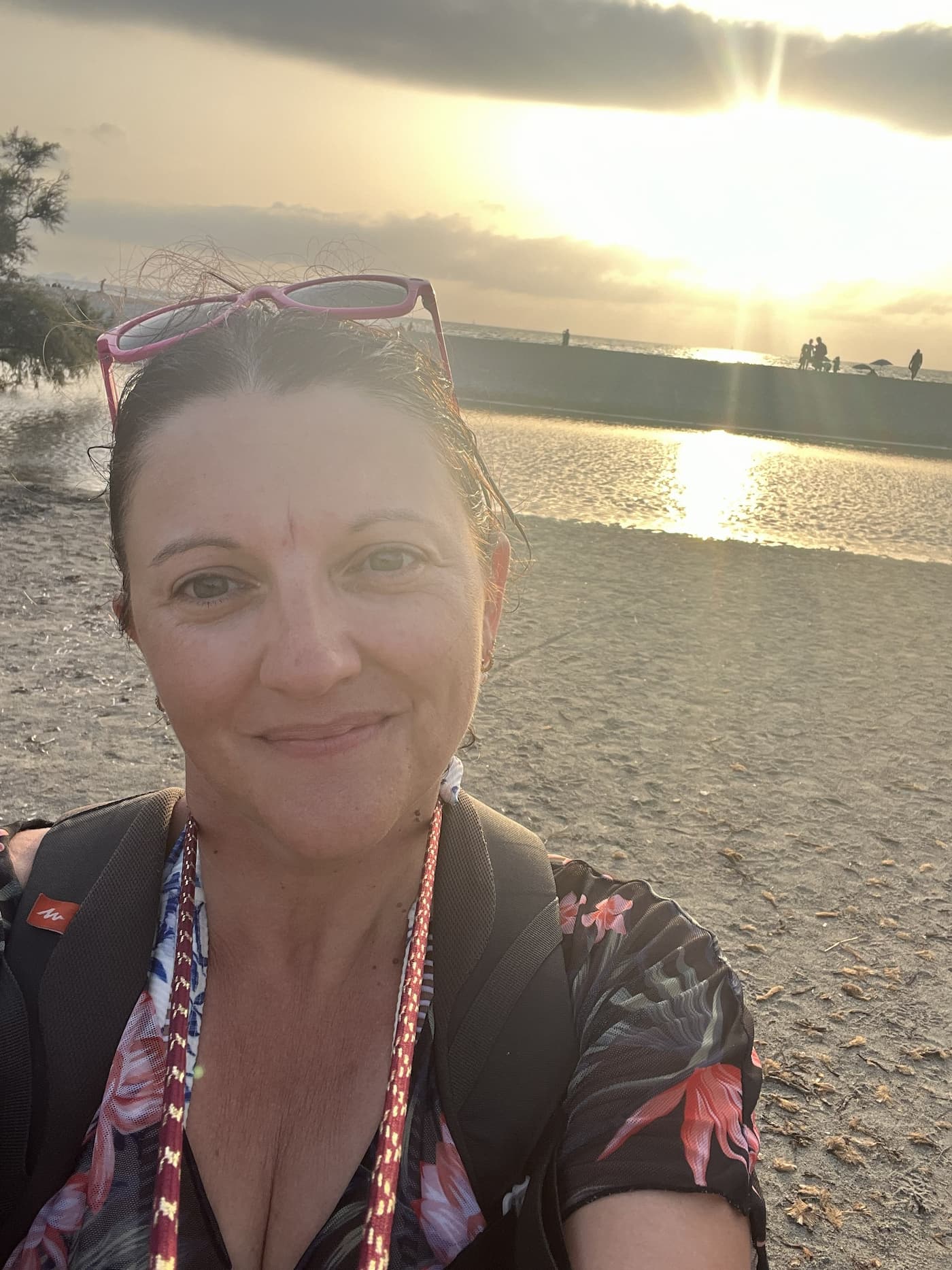 Selfie en voyage au coucher du soleil